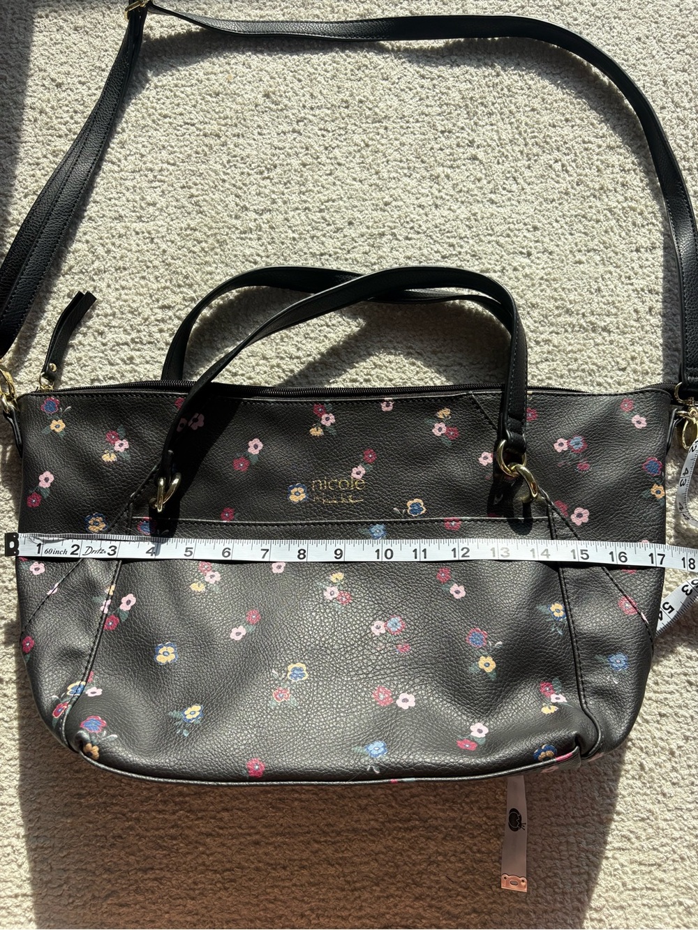 Nicole by Nicole Miller Black Floral Shoulder Bag with Pink & Blue Accents - Picture 11 of 12